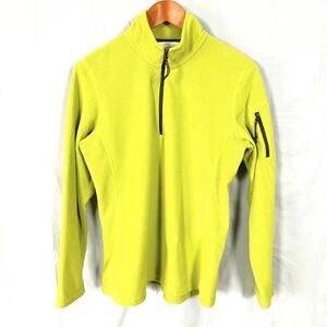Orvis Trout Bum 1/4 Zip Pullover Waffle Knit Fleece Lime Green Men sz Medium